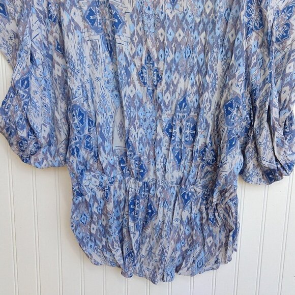 Women's Boho Ikat Print Tunic Top Size XXL 2XL Blue Short Sleeve Kindom Viscose - Picture 6 of 10